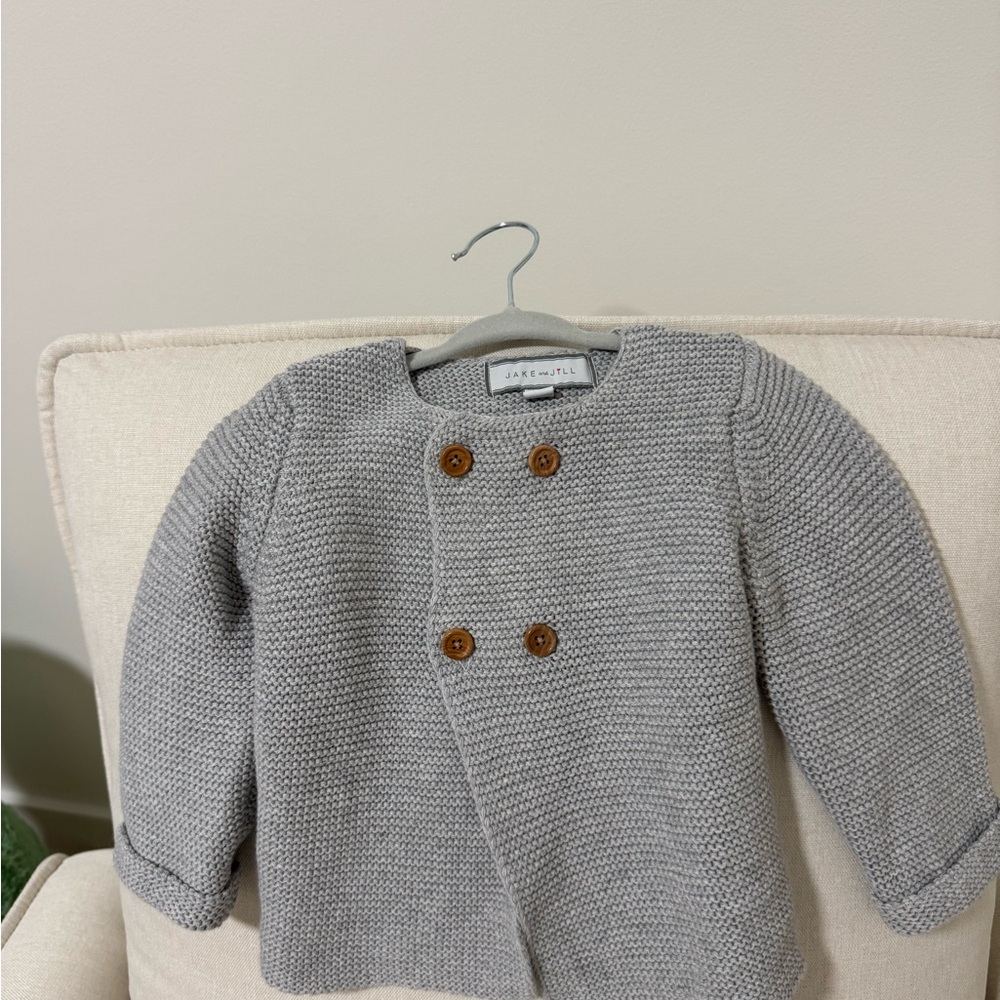 Gray Knit Double-Breasted Baby Cardigan 6-12M